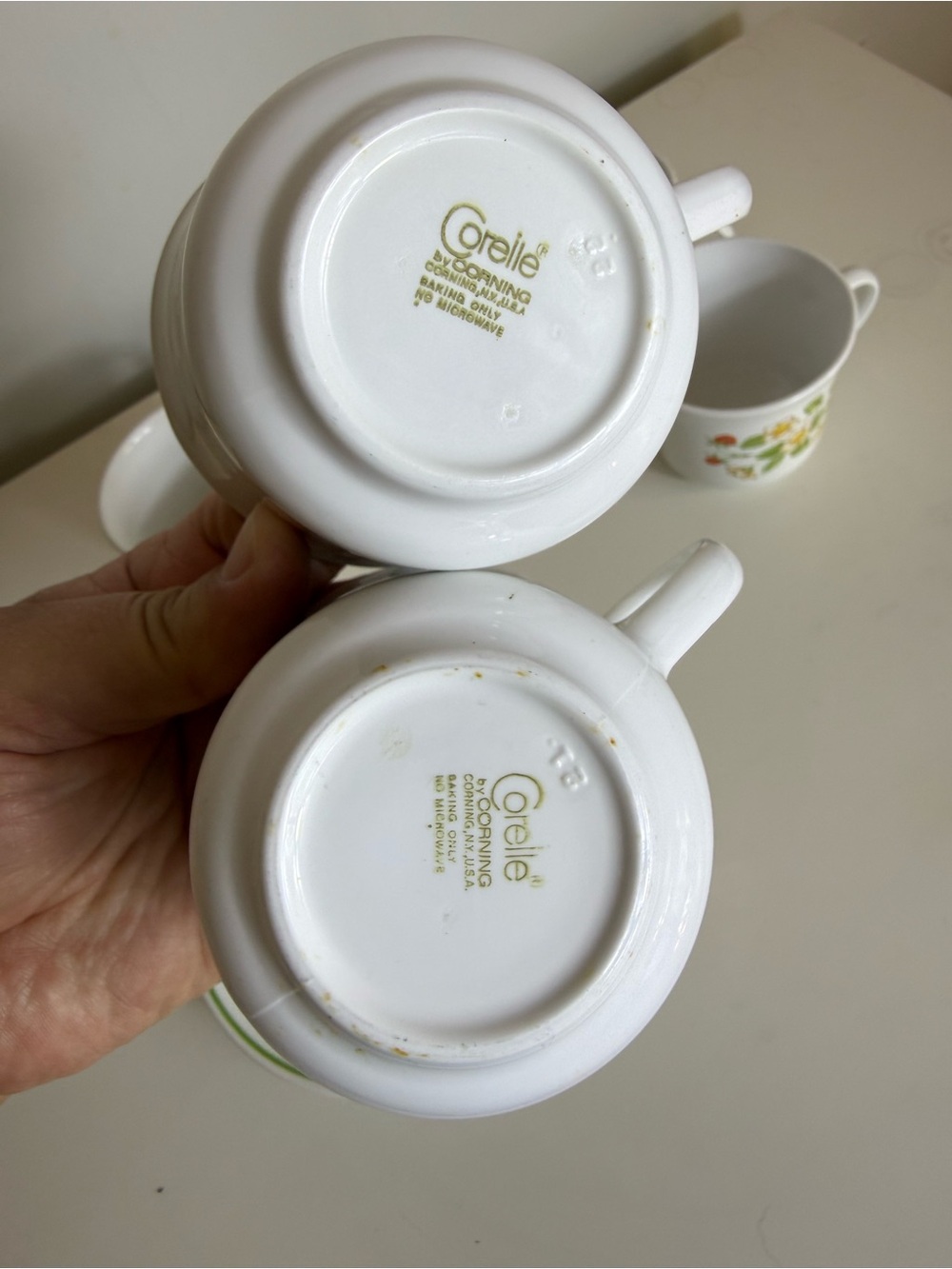 Corelle Wildflower Vintage Cup Saucer Set of 5 Corning USA White Floral Retro - Picture 6 of 8